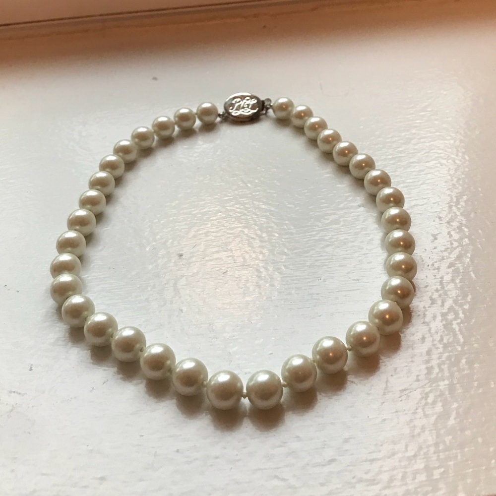 Ralph Lauren Pearl Necklace with Monogrammed Clasp